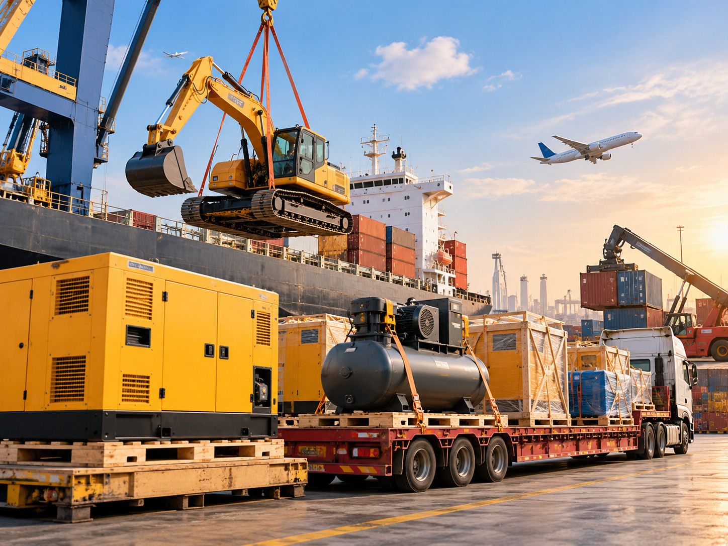 Logistics worker in a safety vest standing beside a fleet of trucks